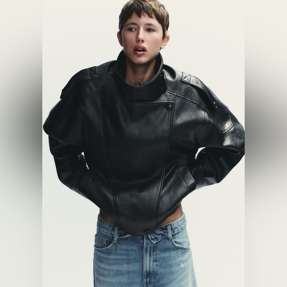 Zara Black Oversized Leather Jacket